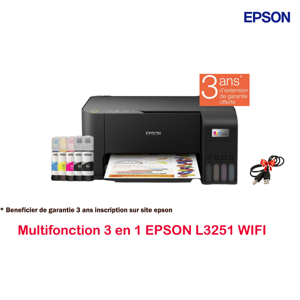 Imprimante à Réservoir Intégré EPSON ECOTANK L3251 3En1 Wifi Couleur 