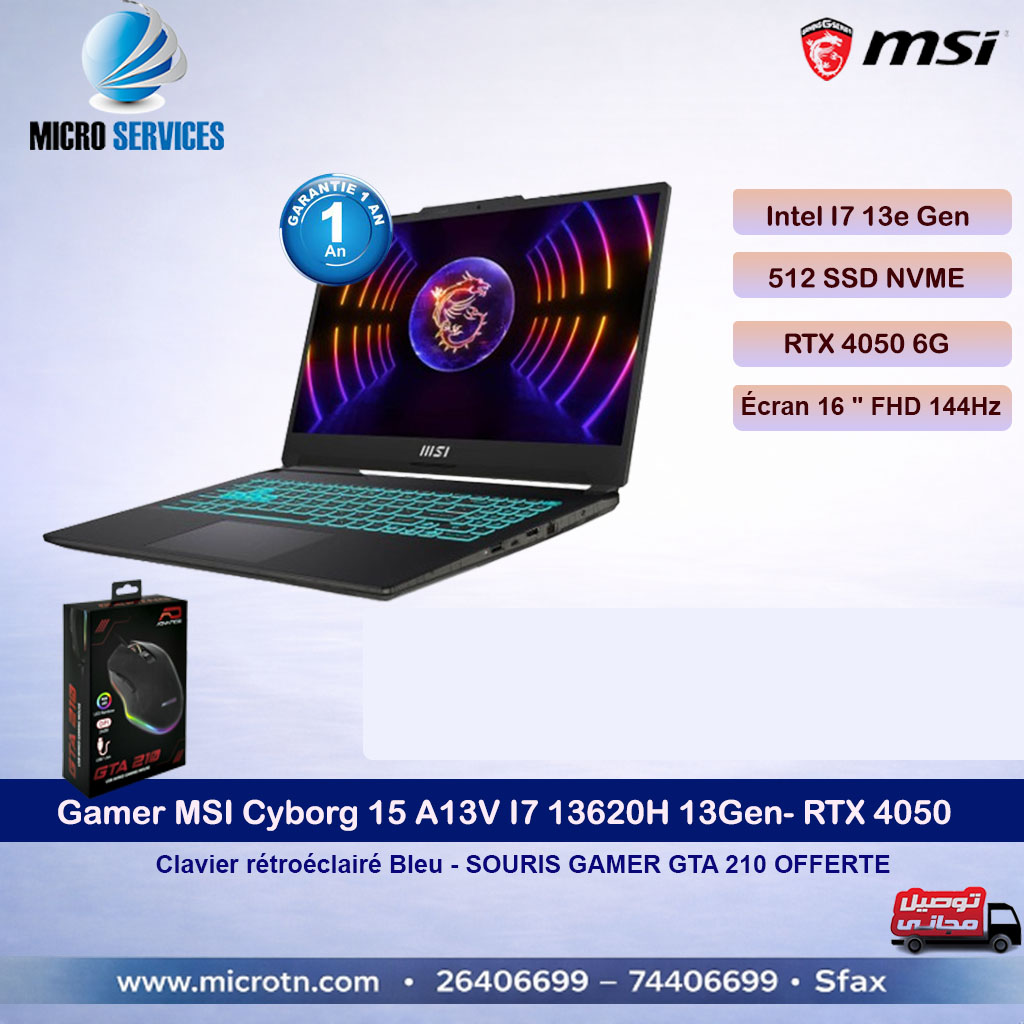 PC Portable Gamer MSI Cyborg 15 A13VE i7 13è Gén 16G RTX 4050 