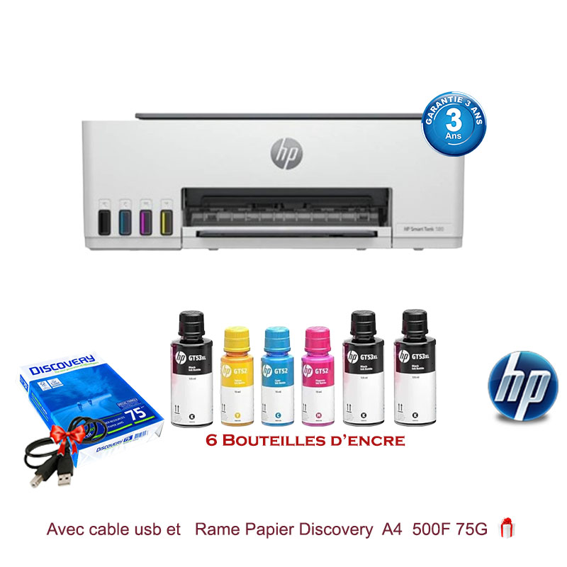 Imprimante HP 580 Smart Tank COULEUR 3EN1 / WIFI + 6 Bouteilles d'encre HP 